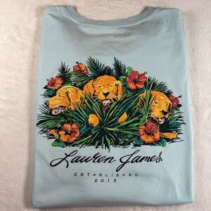 Lauren James Tropical Dog Graphic Tee XL Light Blue